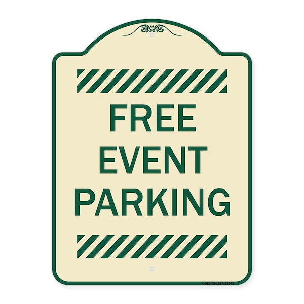 Designer Series Free Event Parking, Tan & Green Heavy-Gauge Aluminum Sign, 24" x 18", TG-1824-23945